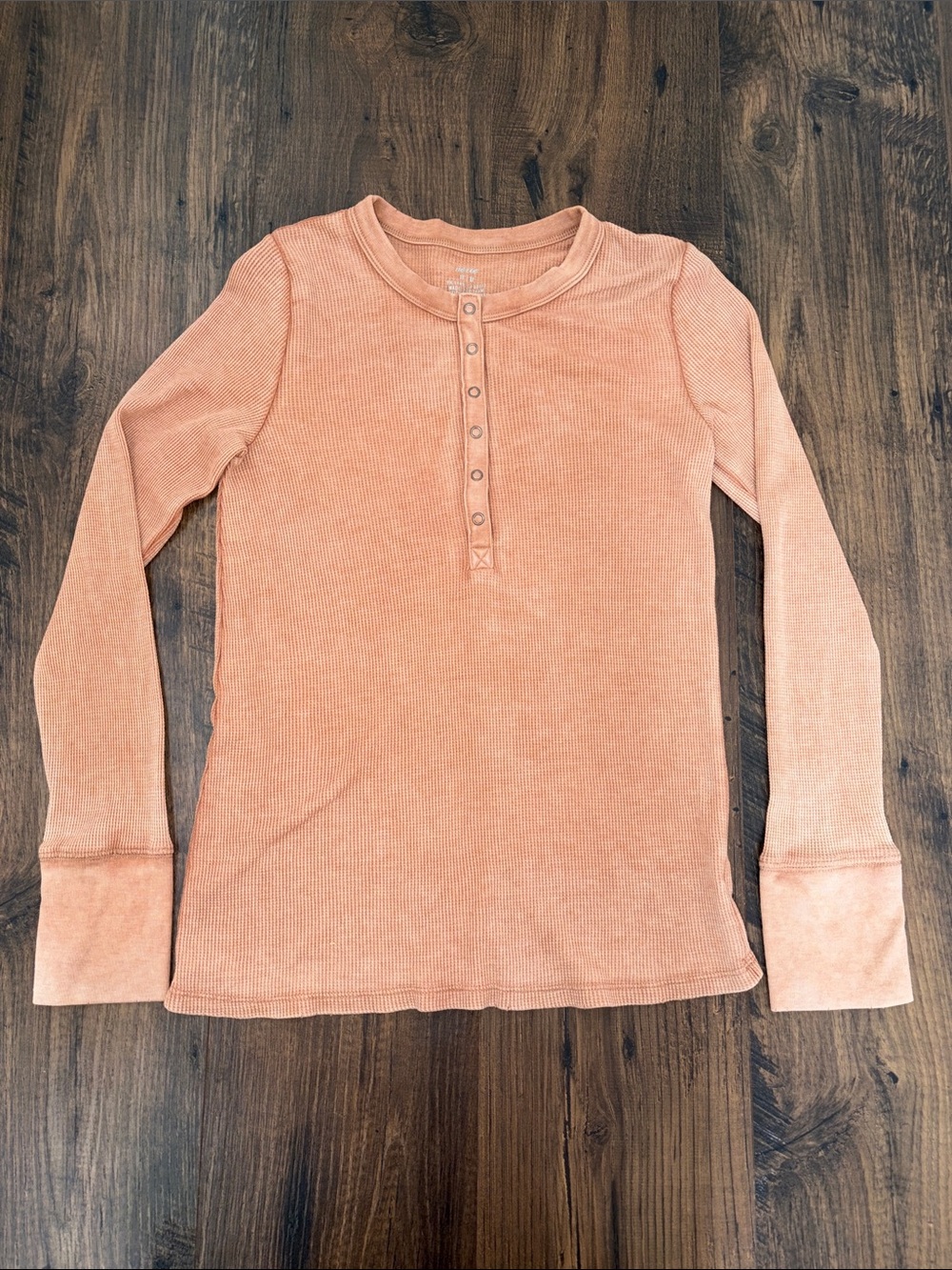 aerie Long Sleeve waffle Henley Top in Peach